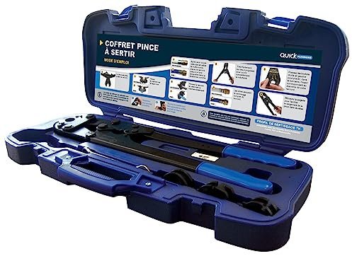Set con pinza di pressatura manuale + 4 ganasce | Profilo TH Ø12-16-20-26 mm | Sistema a cricchetto per una pressatura precisa | Resistente e durevole | Valigetta robusta | QUICK PLOMBERIE