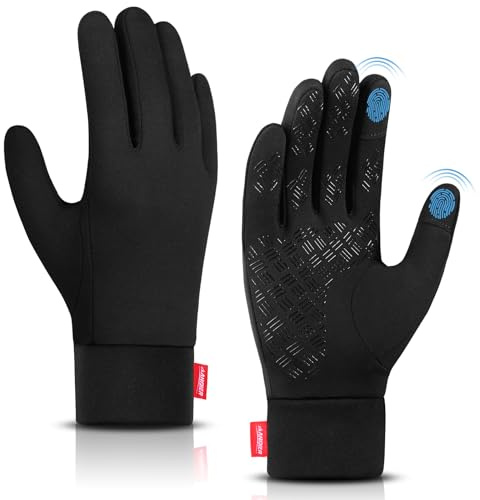 Lapulas Winter Thin Thermal Gloves Touch Screen Anti-Slip Lightweight Black Running Outdoor Sports Gloves for Men Women