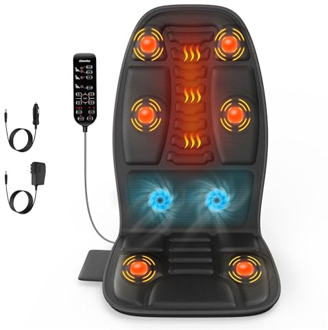 Massage Seat Cushion with Heat, Back Massager for Chair, Chair Massager for Full Body Massage, Deep Tissue Vibration Pad with 2 Adapters, Gifts for Dad Mom