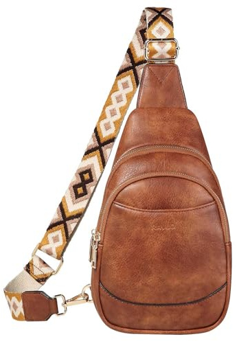 RAVUO Sling Bag for Women, Water Resistant Designer Small Cross Body Chest Bag Fanny Packs Fashion Waist Packs with Adjustable Strap,Brown
