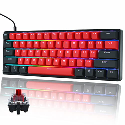 SOLIDEE 60% Trådat mekaniskt spel tangentbord,RGB-bakgrundsbelysta anti-ghosting tangentbord,Programmerbara makrotangenter,61 tangenter som kan bytas varmt tangentbord(Gateron Optical Red,61 Milan)