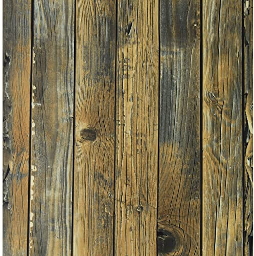 AMIGO Or et Bleu Effet Planches de Bois Autocollant Papier Peint Décoller et Coller Rouleau de Film Vinyle pour Porte de Placard de Chambre à Coucher 44.5x500cm