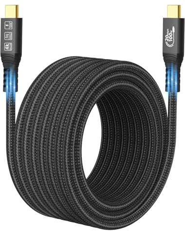 CABLEDECONN USB C 3.2 Gen-2 100W Câble Rallonge Droit 5m 16.5ft Transfert de Donnes 20Gbps 20V/5A Câble de Charge Type-C Sortie Video 4K Compatible avec Thunderbolt 3 USB-C Ordinateurs