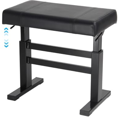 lumizone Hydraulic Lifting Piano Bench - Height Adjustable Keyboard Bench Heavy Duty Piano Stool with 23.62 x 14.17 PU Leather, High-Density Sponge & Alloy Base 2 Styles & 2 Colors (Black, Smooth)