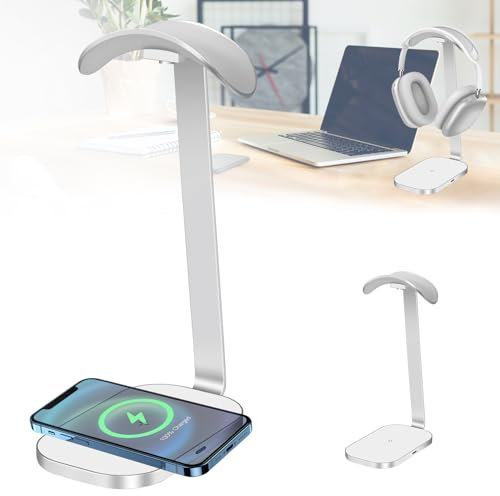 Idota Kopfhörer Ständer mit Kabelloses Laden, Kopfhörerständer für Over Ear Kopfhörer Headset Halterung Halter Tisch mit Solider Basis für alle Kopfhörer