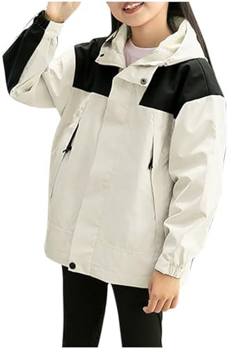 XINYUNZU Unisex Kinder Windjacke Softshelljacke Mode Jacke Windbreaker Wasserdicht Übergangsjacke Kapuzenjacke Outdoor Jackets Jacken für Jungen und Mädchen Angebote Khaki 12 Jahre