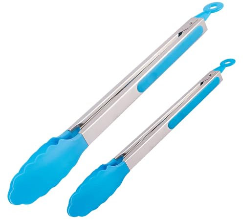 2pk Kitchen Tongs - 35cm and 22.5cm Serving Tongs Solid Plastic Tips, Heat Resistant Tongs for Serving Food, Salads and General Cooking, Locking Mechanism, Durable and Easy to Clean