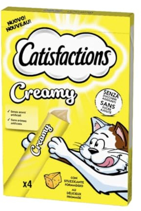 Snack per gatti CATISFACTIONS creamy snack | per gatti adulti e gattini, 3 confezioni da 4 bustine l'una(10 grammi), gusto FORMAGGIO.