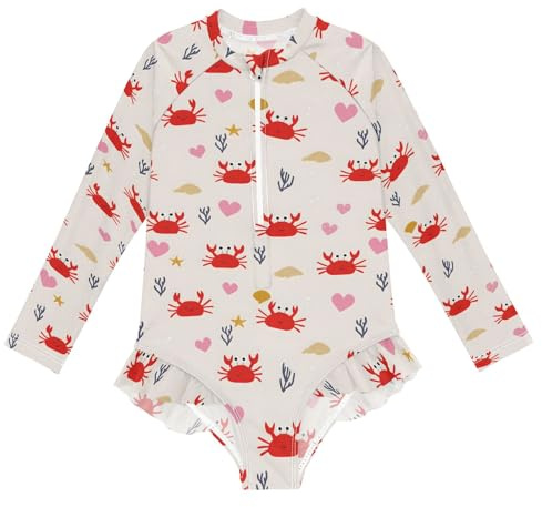 Maillot de bain une pièce Rashguard motif crabes pour filles, maillot de bain à manches longues pour filles de 3 à 12 ans, multicolore, 7-8 ans