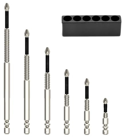 6 Piezas Juego de Puntas para Atornillador, Magnético, Material de Acero al Carbono, Cabeza de Destornillador Phillips Antideslizante, 25/50/65/75/100/150 mm, para Taladro Manual (Plata)