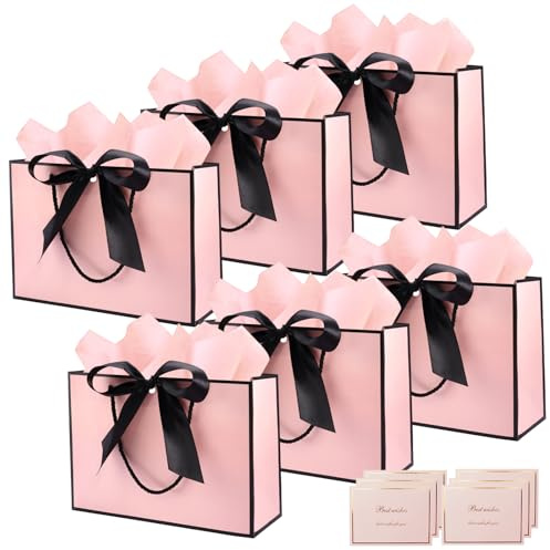 6 Piezas Bolsa de Regalo Cumpleaños Elegante XXL Grande para Niñas - 28 x 10 x 20 cm, Bolsas Papel para Regalo, Cumpleaños Sacchetto con 6 Hojas de Papel de Seda, 6 Cintas y 6 Tarjetas de Felicitación