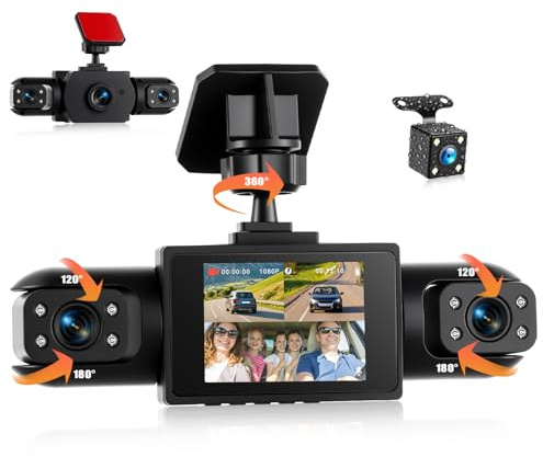 GOHHDL 4 Canali 360° Dash Cam Auto, Dashcam da 2 Pollici 1080P per auto con Visione Notturna IR, Video in Loop, Monitoraggio del Parcheggio, Ausilio al parcheggio, Correzione dell'esposizione