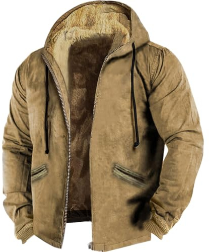 Oanviso Manteaux Homme Hiver Chaude Blouson Doublé Veste Zippé Décontractée À Capuche Coupe Vent Parka A Marron S