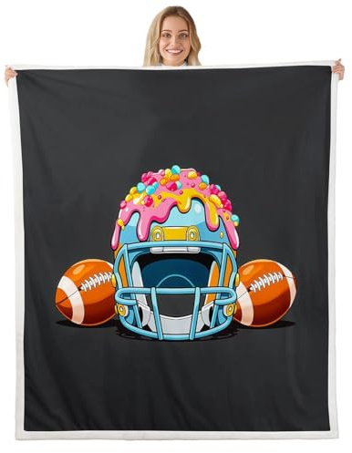 Loussiesd Fotboll filt amerikansk fotbollshjälm mjuk fleece sherpa mysig luddig plysch varma flickor dunuts strössel luddig plysch överkast rugby sport enkel 127 x 152 cm för säng soffa vardagsrum