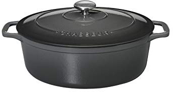 Chasseur 4735 Cocotte ovale-35 cm fonte émaillée, 8.5 liters, Caviar intérieur Noir