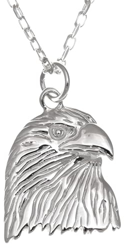 Alexander Castle Collana con ciondolo a forma di testa di aquila, in argento Sterling 925, con catenina in argento da 45,7 cm e confezione regalo, Argento sterling, senza pietra