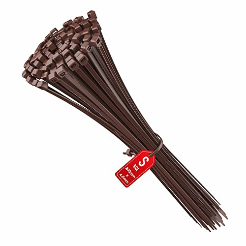 intervisio Fascette Plastica per Cablaggio 200 mm x 4,8 mm, Fermacavo Fascette Colorate Marrone Elettricista 200mm Nylon Cavi Stringicavo, 200 Pezzi