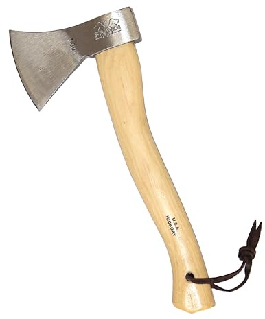 Prandi German Style Camping Hatchet - 1.32lb C43/C45 Carbon Steel Axe with 14” Hickory Handle - Professional Bushcraft Tool for Firewood Splitting & Carving