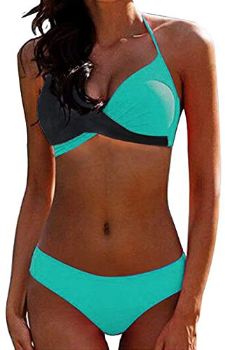 CheChury Bikinis Mujer 2021 Push Up Halter Bikini Traje de baño Acolchado Bra Tops y Braguitas Bikini Sets Talla Grande Bañador Vacaciones