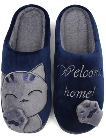 Mishansha Hombre Mujer Zapatillas de Casa para Invierno Otoño, con Forro de Felpa y Suela Dura, Cómodas/Blanditas/Mulliditas y Calentitas(Azul, 41/42 EU - Tamaño del Fabricante: 42/43 CN)