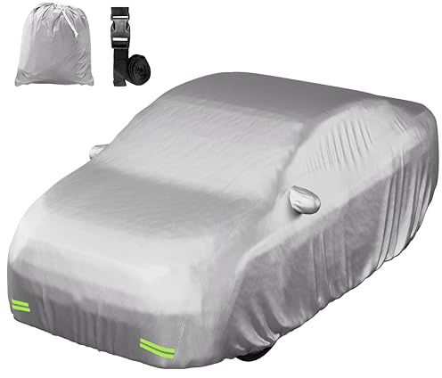 Mockins 200x75x60 Large Car Cover for Sedan | 190T Polyester Soft Outdoor & Indoor Car Covers for Automobiles with Buckle Strap| Full Exterior Covers for Snow, Frost, UV, Dust & Light Rain Defense
