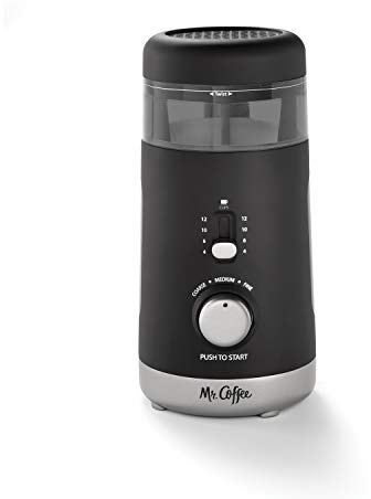 Mr. Coffee Automatic Coffee Grinder with 5 Presets, 12 Cup Capacity, Black – Ideal for Home Use and Espresso Lovers