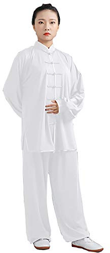 Daoba Uniforme de Tai Chi para mujer, traje chino tradicional de Tai Chi, ropa de artes marciales, ropa de manga larga, ejercicios matutinos, ropa de kung fu, blanco, S
