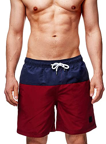 Indicode Herren Pruitt Badehose mit 3 Taschen und Tunnelzug | Badeshorts für Männer Bordeaux, XXL