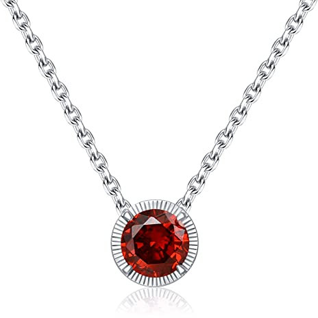 Qings Granat Kette Rot Halskette mit Anhänger Sterling-Silber 925 Ketten für Damen Zirkonia Edelstein Schmuck Geschenke für Mädchen Ehefrau Frauen Muttertag Silberschmuck