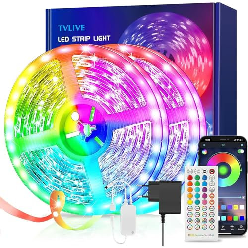 TVLIVE LED Strip Bluetooth RGB LED Streifen, LED Leiste Musik Sync, Farbwechsel LED Lichterkette mit Fernbedienung und App-steuerung，Flexibel LED Band für Party, Zuhause, Schlafzimmer ((30M) 15M*2)