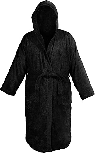 A ATH COLLECTION Men's & Ladies Bathrobe Shawl 100% Egyptian Cotton Terry Towelling Hooded Luxury Robe Collar Dressing Gown Unisex (as8, alpha, xx_l, 3x_l, regular, regular, BLACK, XXL/XXXL)