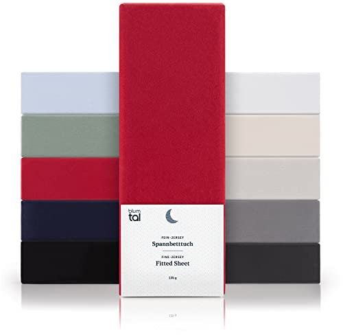 Blumtal® Basics Spannbettlaken 90x200cm Jersey im 2er Set - bettlaken 90x200cm aus 100% Baumwolle - Oeko-TEX zertifiziertes Spannleintuch 90x200 cm - Spannbettlaken 90x200cm Baumwolle - Rot