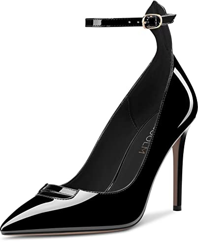 HDEUOLM Femmes Aiguille Haut High Talon Heel Pointu Bout Escarpins Lanières Cheville Boucle Danse Cute 10 CM Heels Noir 39 EU