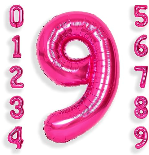 SUWEN Palloncini numerici 9 Fucsia Gigante 40 Pollici 101cm Palloncino Numeri Rosa Adatto ad Elio per Decorazione Compleanno 9 Anni Matrimonio Laurea Cerimonia Festa