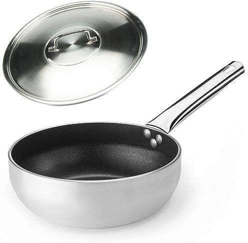 SKK große Gastro Sauteuse Ø 32 cm mit Edelstahl-Deckel - tiefer Aluminium Stieltopf mit Antihaftbeschichtung - ohne Induktion