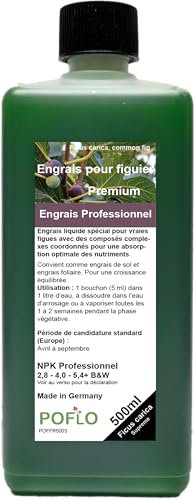 POFLO Engrais pour figues HIGH-TECH Ficus carica, vraie figue, fertilise les plantes en massifs et en pots (500 ml)