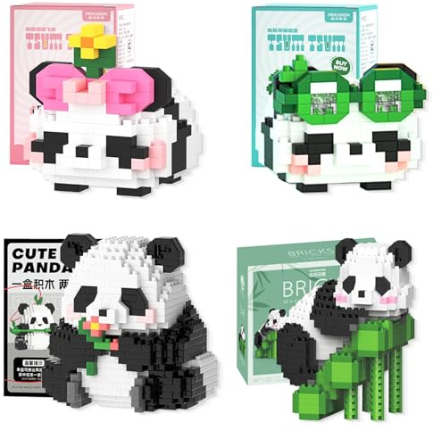 LURNODY Ensemble de 4 Panda Blocs de Construction, Mini Brique Figure Jouets, 2 In1 Animaux Panda Bricks, Robuste et Stable, Meilleur Cadeau pour Enfants et Adultes Artisanat Fait Main