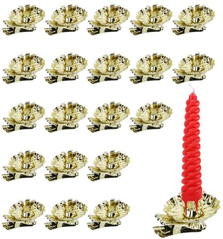 HO2LNE 20 Stück Baumkerzenhalter Clip für Weihnachtsbaum, Vintage Mini Kerzenhalter mit Clip Metall Kerzenhalter für Baumkerzen Kerzenzwicker für Weihnachtesdeko, Gold