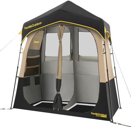 FanttikOutdoor Zeta A2 Pro Shower Tent 2 Rooms, Portable Privacy Shelter for Shower & Dressing, Instant Setup in 60 Seconds with Rainfly & Windproof, Ideal for Camping & Hiking, Fishing, Beach