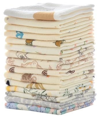 MUKIN Baby tvättlappar, ansiktshanddukar i naturlig bomull, 15-pack, 30 x 30 cm