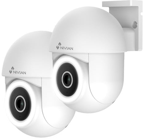 NIVIAN - Cámara PTZ WiFi Mini 2K, 2,4Ghz | Visión Nocturna | Detección de Movimiento y Autotracking | Exterior IP65 | Compatible con Alexa y Google Home | Control App Tuya (Pack 2 Cámaras WiFi Ptz)