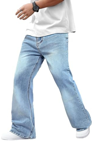 GINGTTO Pantalón Vaquero Baggy Elástico de Ajuste Hombre Action Comfort Boot Cut Jeans Azul 30W/30L
