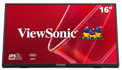 ViewSonic VA1650 Monitor portátil de 16 Pulgadas IPS FHD 1920 x 1080 con Cargador USB-C de 65W, Altavoces duales, USB-C, HDMI, Compatible con Android e iOS