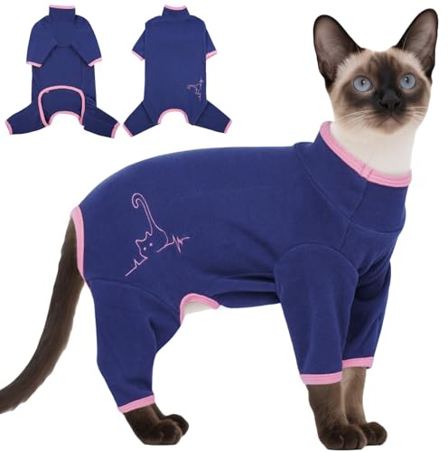 OUOBOB Sphynx Cat Recovery Suit - Soft Anti-Licking & Hair Control Bodysuit for After Surgery | Breathable Kitten Onesie Pyjamas to Protect Wounds, Blue, XS