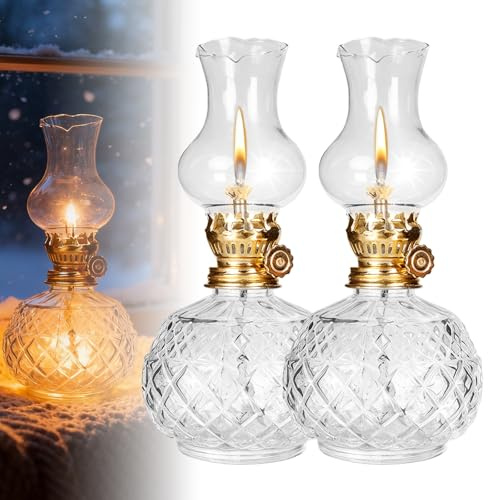 2 pezzi lampada a petrolio in vetro per interni, lampade a olio in vetro, luminosità regolabile, vintage, lampada a olio di petrolio, fiamma aperta, lampada a cherosene, per giardino, sala da pranzo