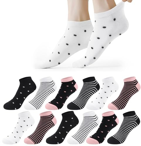 Libella 12 Paia Calzini Donna Cotone Corti 39-42 Sportive Calze Corte Donna Colorate con Strisce a Pois Morbido da Tempo Libero, Sport, Fitness, multicoloreC