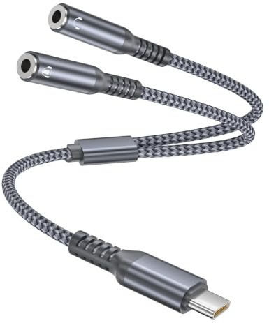 Elebase USBC till Dual 3,5 mm AUX Adapter, Hörlursdelare med 2 Portar 0.28M | Typ C till Dual 3.5mm Ljudadapter för iPhone 17 16 15 Pro Max, Samsung Galaxy S26 S25 S24, iPad Pro Air Mini, Hörlur Delare