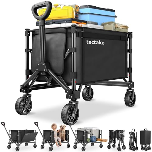 tectake® Carro Plegable de Mano con Ruedas Resistentes, Carro Transporte con Mango Telescópico, Carretilla Plegable con Capacidad de Carga 60 kg, Carretilla de Mano - 120 L
