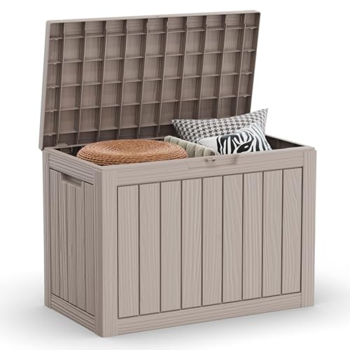 PATIOEASY Outdoor Storage Box 45GAL Waterproof Resin Deck Box,UV-Resistant Lockable Package Delivery Bin for Garden Tools,Patio Outside Cushions,Pool Accessories Supplies,Chest,Furniture,Grey