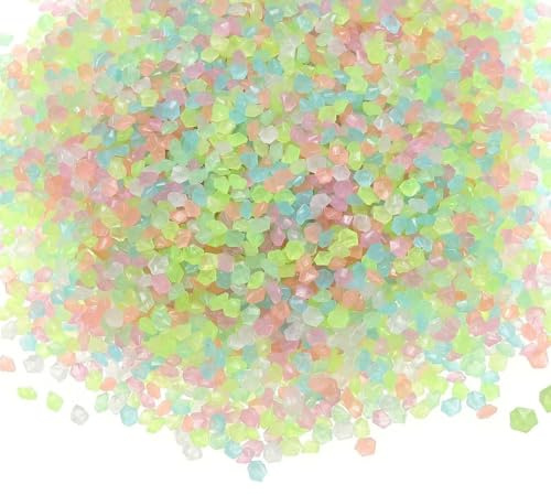 FIMWOLZ 5000 Pezzi Riutilizzabili Piccoli Ciottoli Luminosi, Sabbia Colorata Fluorescente, Pietre Decorative per Giardino, Acquario, Cameretta, Balcone (Colorato)